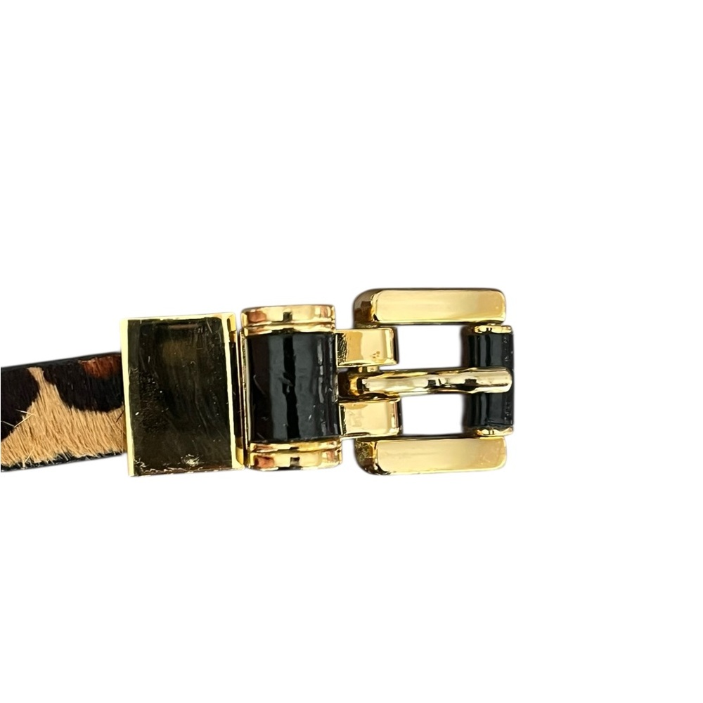 Michael Kors Leopard Skinny Belt in Calf Hair Gold Tone Buckle Size 39.5” - Picture 6 of 9